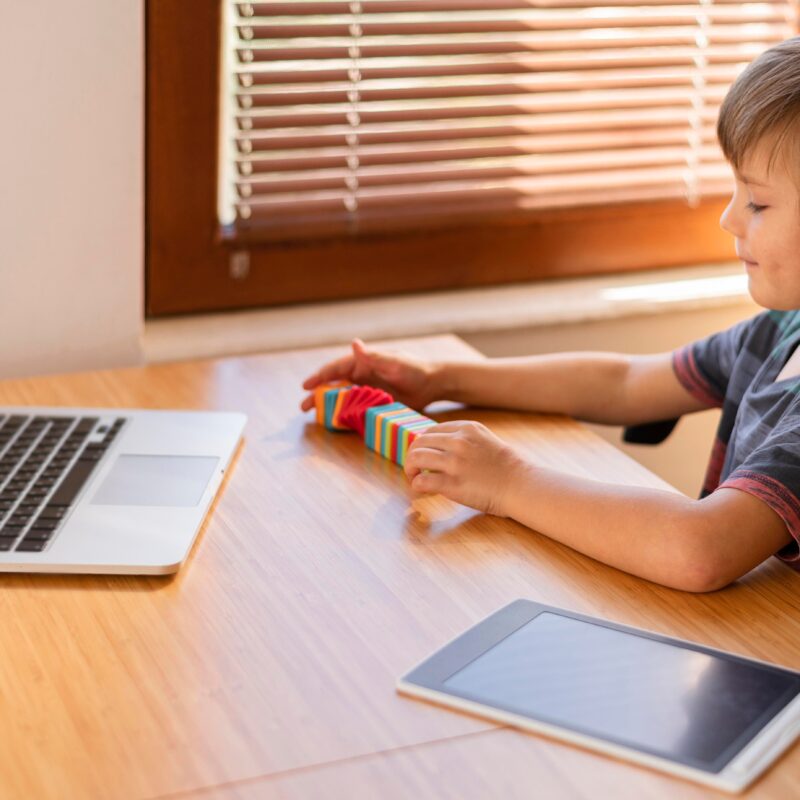 boy arranging some toys online classes 1